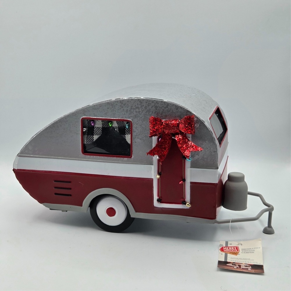 Vintage‎ Style Christmas Camper 13" Tin Metal Retro Air Stream Candle Holder